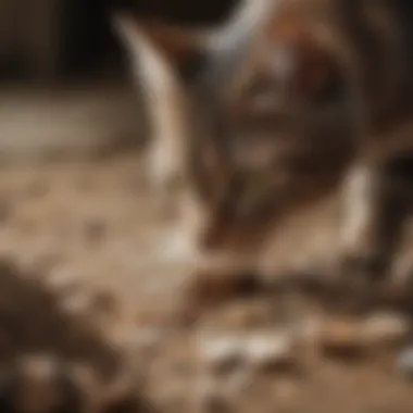 Cat Interaction with Compostable Litter A close-up of a cat interacting with compostable litter, highlighting its texture.