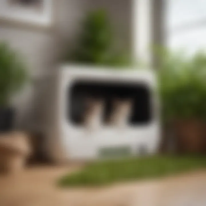 An eco-friendly cat litter box filled with compostable litter amidst greenery.