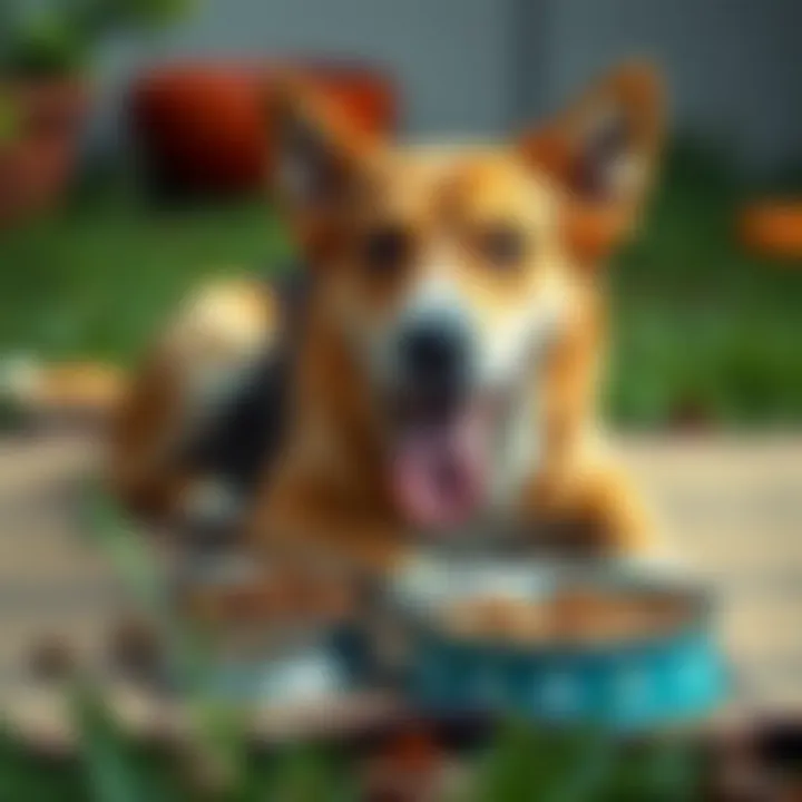 Happy Dog Enjoying Meal on a Mat Dog happily eating from bowls on a mat