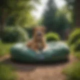 Cozy outdoor waterproof dog bed in a green garden setting