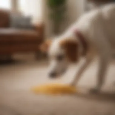 Pet owner applying deodorizer on a stained carpet