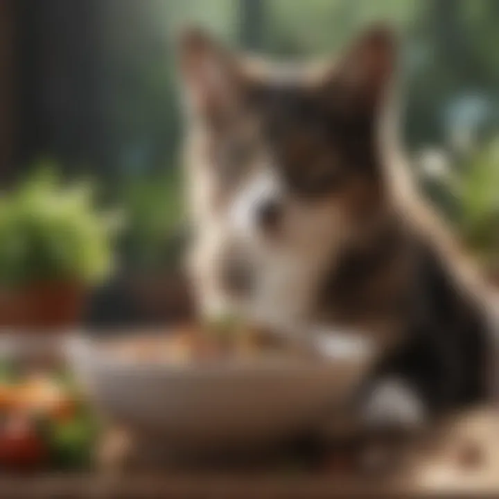 Close-up of a pet enjoying a bowl filled with natural wild ingredients