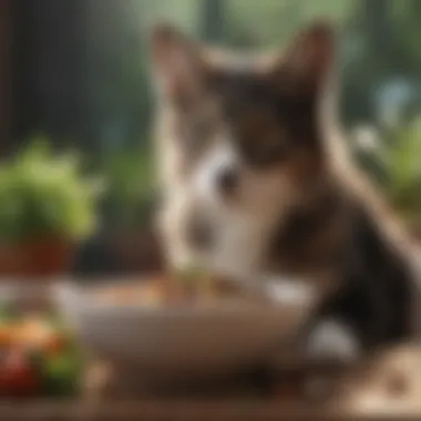 Pet Enjoying Natural Wild Ingredients Close-up of a pet enjoying a bowl filled with natural wild ingredients