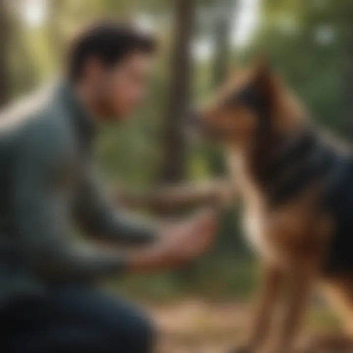 A male dog engaged in a training session with its owner