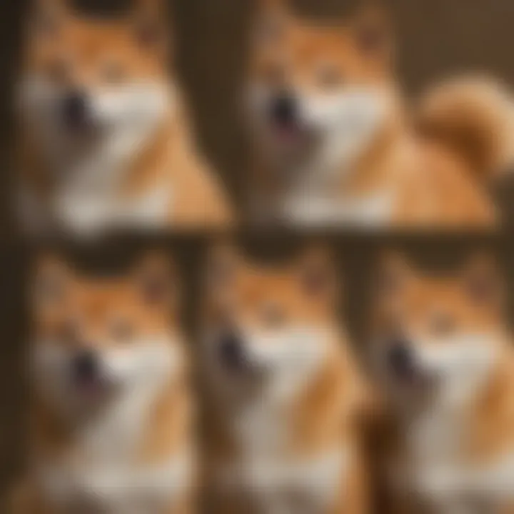 Various Shiba Inu in different coat colors including red, sesame, and cream
