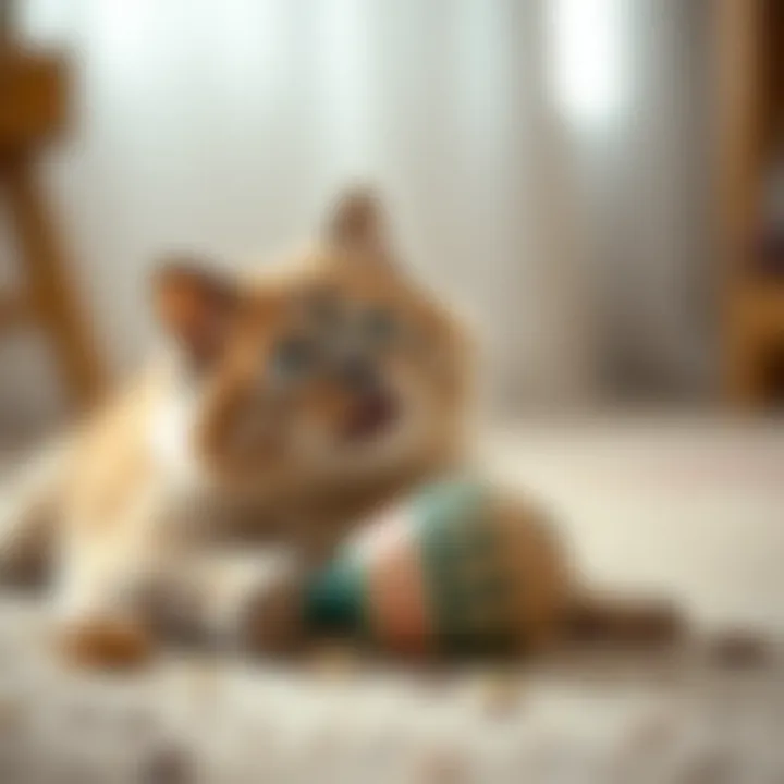Healthy cat engaging in playful activity with a toy