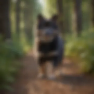 Finnish Lapphund Puppy in Nature Finnish Lapphund puppy exploring a forest trail