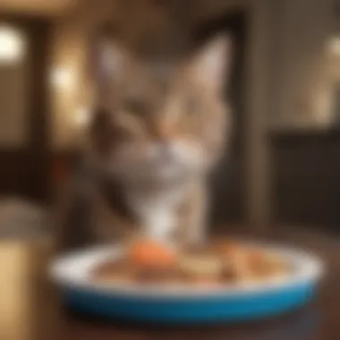 Cat enjoying a meal from a delivery service