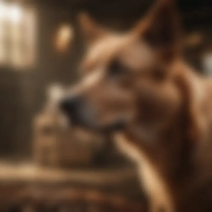 A dog in a controlled environment demonstrating training techniques