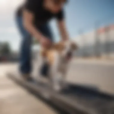 Pet owner assisting a dog on the Sasrl adjustable ramp