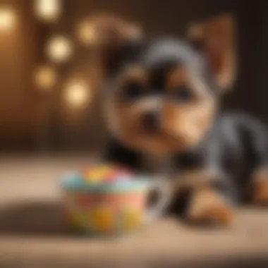 Teacup Yorkie playing with a colorful toy