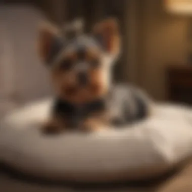 Teacup Yorkie lounging on a plush cushion