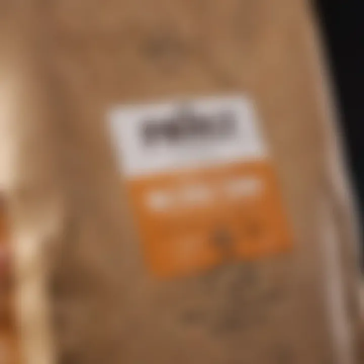 A close-up of an ingredient label on a dog food bag