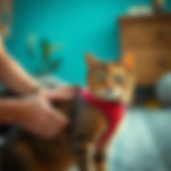 Training Your Cat to Use a Harness Owner gently training a cat to wear a harness indoors