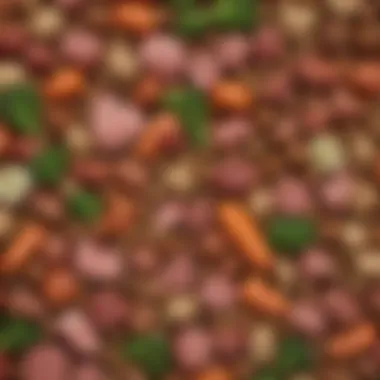 High-Quality Ingredients in Dog Food A close-up of dog food ingredients showcasing fresh meat and vegetables.