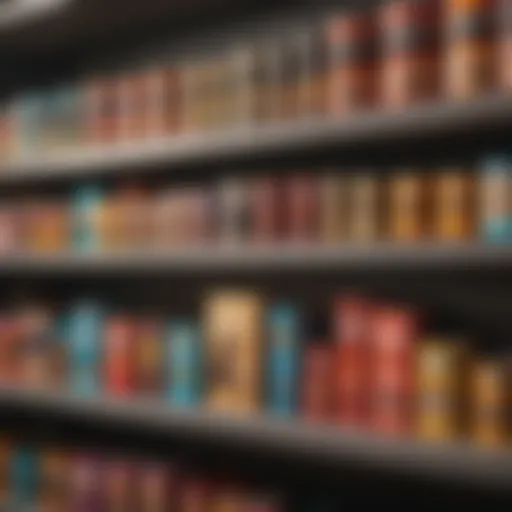 A variety of premium dog food brands displayed on a shelf.