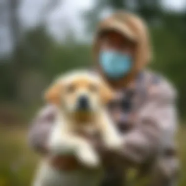 Breeder Presenting a Healthy Yellow Labrador Puppy A professional breeder showcasing a healthy yellow Labrador puppy