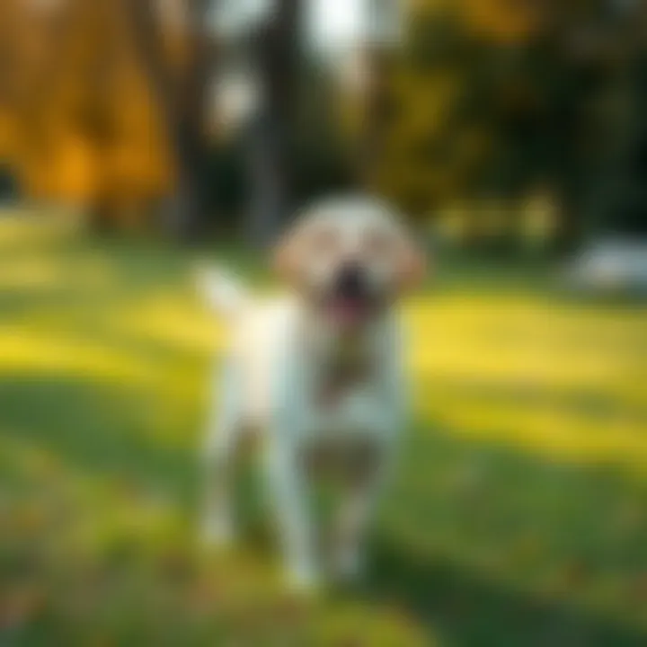 Training a Yellow Labrador in a Park Environment A training session with a yellow Labrador Retriever in a park