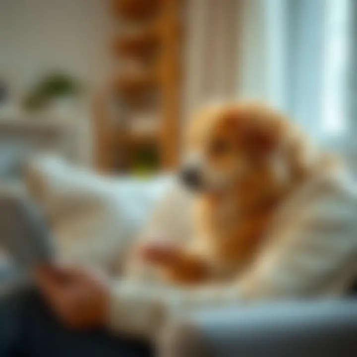 Researching Farmina Dog Food Reviews A pet owner reading reviews about Farmina dog food on a laptop.