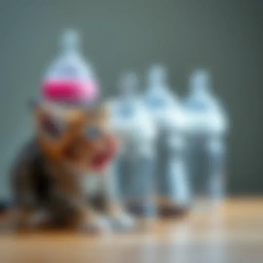 A collection of various feeding bottles suitable for newborn kittens