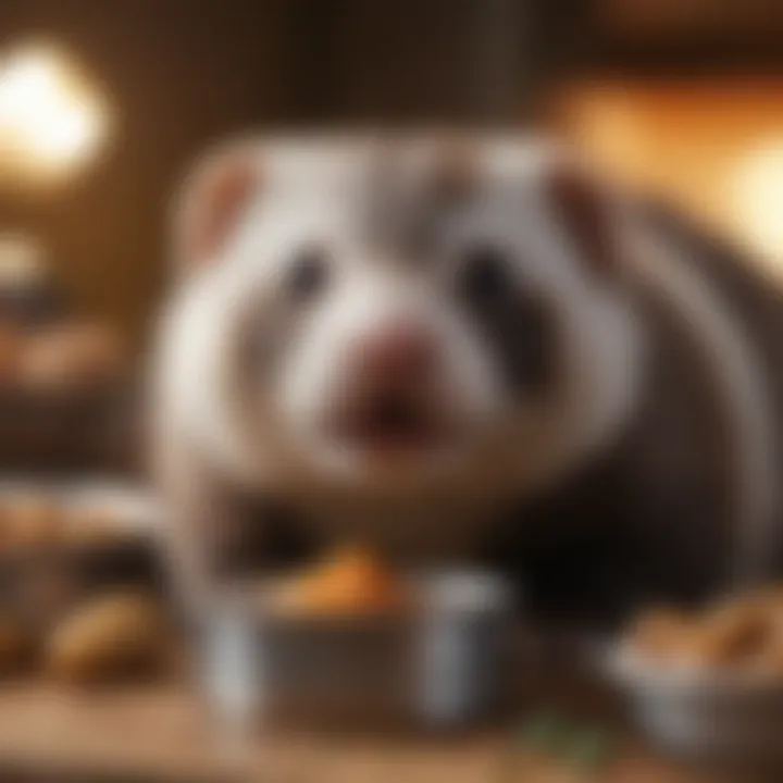 Ferret enjoying a meal of canned food