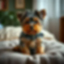 A Yorkshire Terrier sitting on a plush cushion.