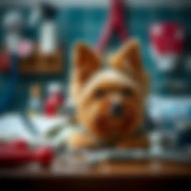 Veterinary Care Essentials A close-up of veterinary care items for a Yorkshire Terrier.