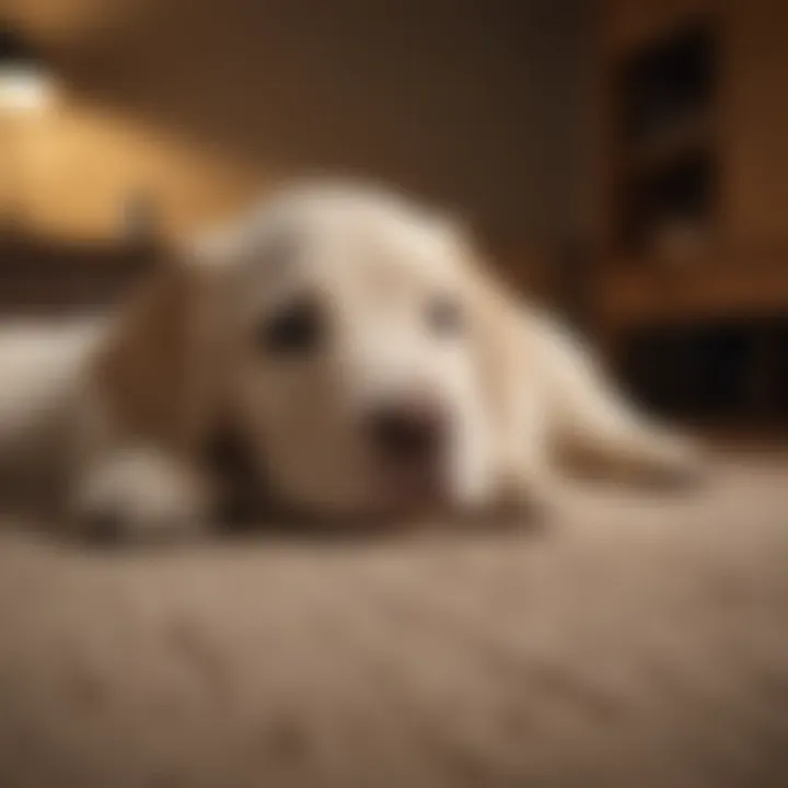 A cozy home environment with a Labrador puppy resting.