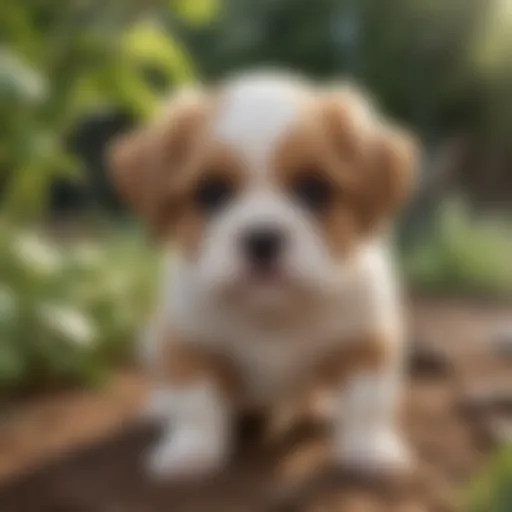 Cava Tzu puppy playing in a garden