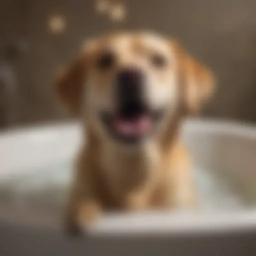 Labrador enjoying a bath with vibrant shampoo