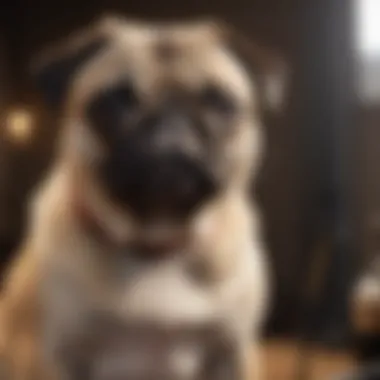 A pug enjoying a grooming session with a soft brush