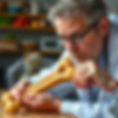 Expert examining a giant dog chew bone for quality