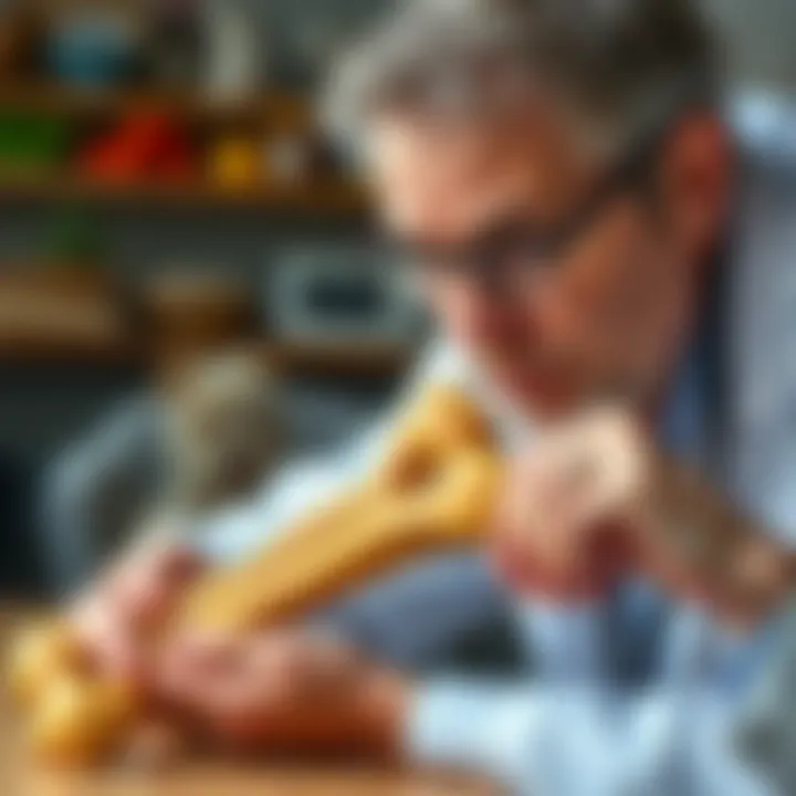 Expert examining a giant dog chew bone for quality