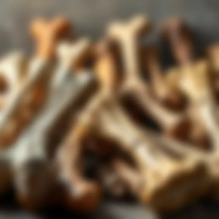 Variety of giant dog chew bones arranged aesthetically