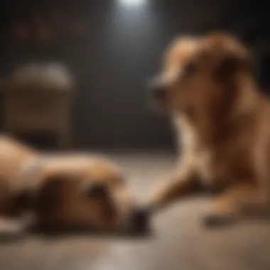 Effective Guidance Techniques A dog owner patiently guiding their dog into a lying position