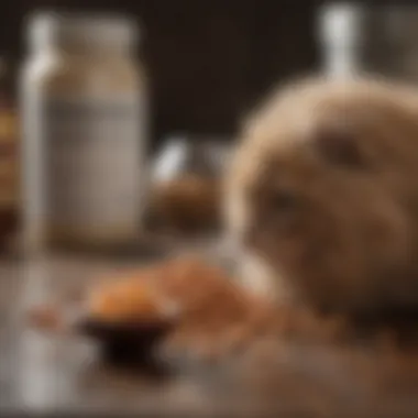 Close-up of hairball medicine ingredients on a table