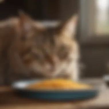 Delighted Feline Enjoying Nutrient-Rich Meal Happy cat enjoying a bowl of wet food