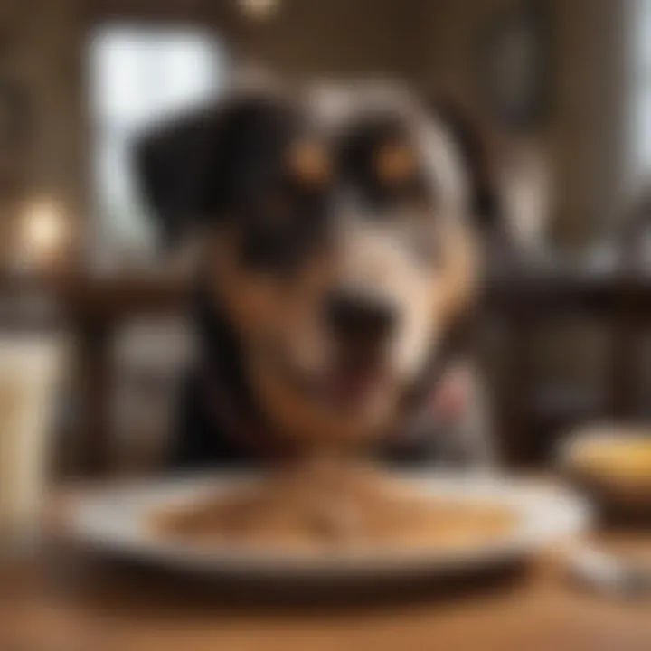 A happy diabetic dog enjoying a meal