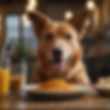 Nourishing Meals for Canine Wellness A happy dog enjoying a meal enhanced with turmeric and black pepper.