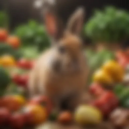 A colorful array of fresh vegetables and fruits suitable for rabbits