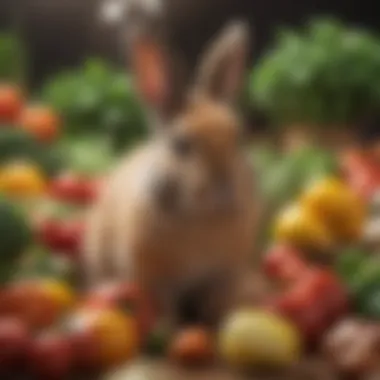 Vibrant Fresh Produce for Bunnies A colorful array of fresh vegetables and fruits suitable for rabbits