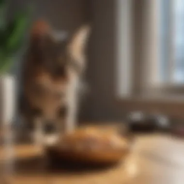 Healthy ingredients arranged next to a personalized cat dish.