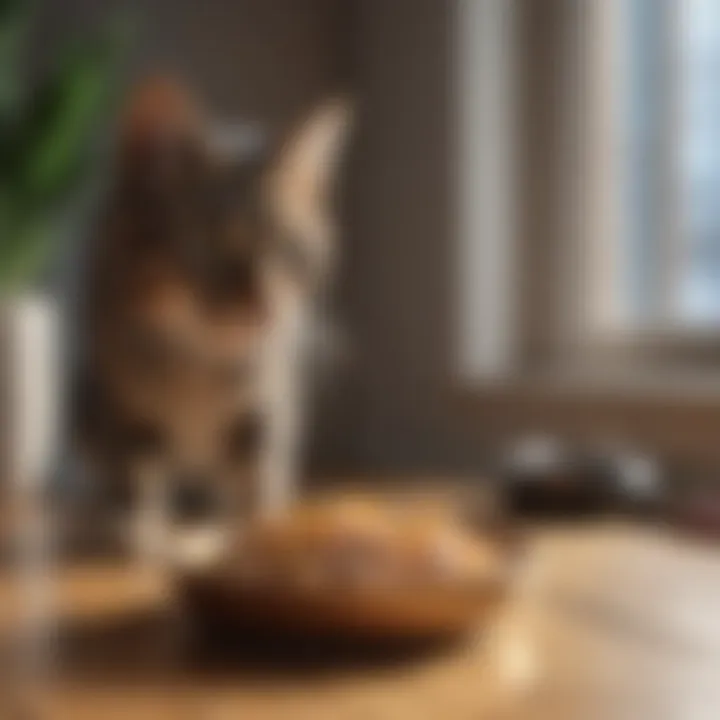 Healthy ingredients arranged next to a personalized cat dish.