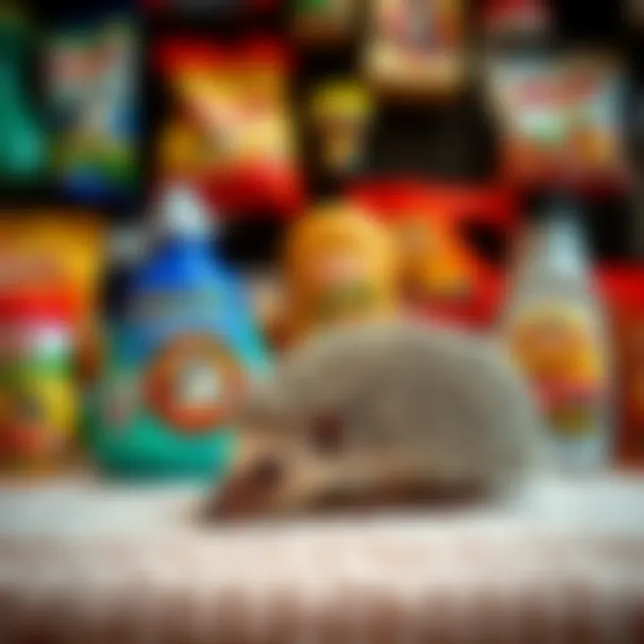An array of hedgehog care products available at specialized pet stores.