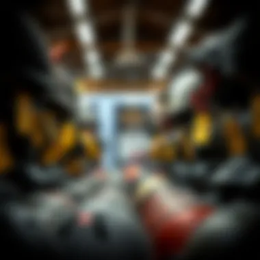 An array of various horse riding helmets displayed with price tags.