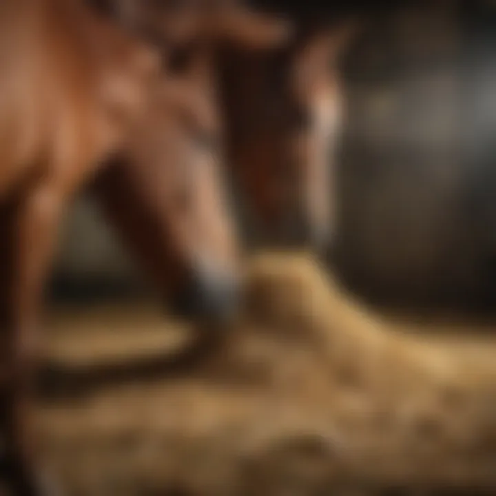 Healthy horses feeding from a corner hay feeder, illustrating improved eating habits.