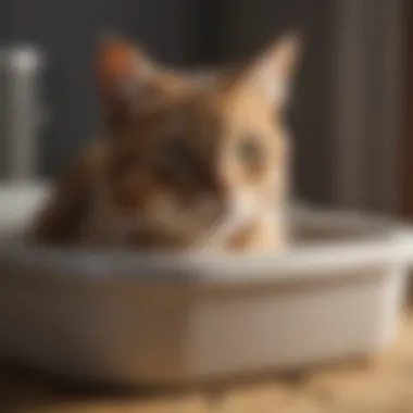 Feline Habits in the Litter Box A cat using the litter box