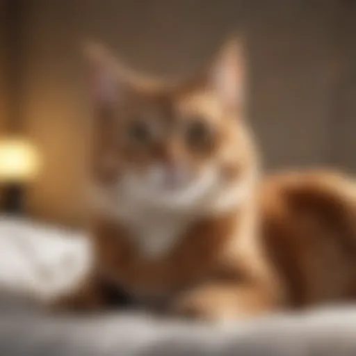 Cat sitting on a bed looking curious