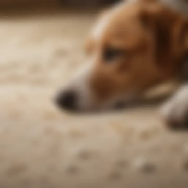 Close-up of a fabric being treated for dog urine stain