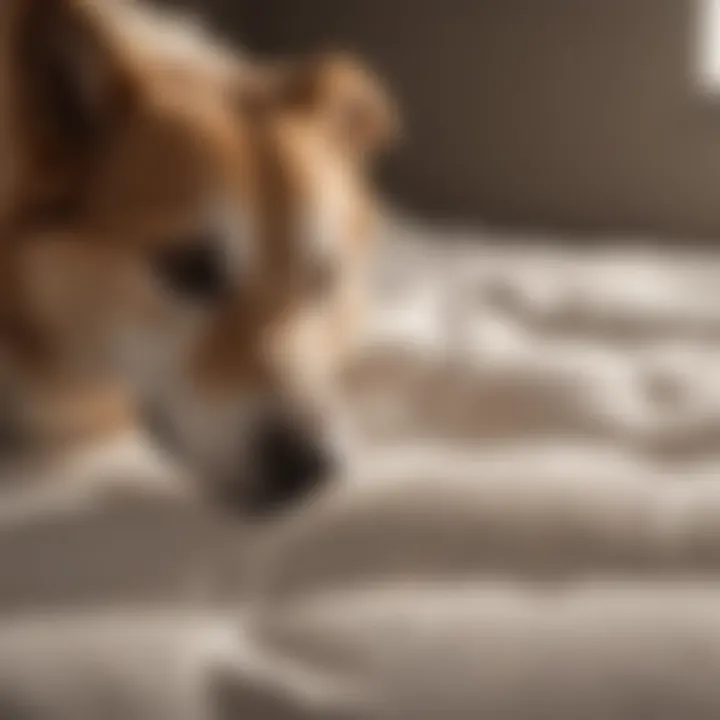 Pet owner applying odor neutralizer on a mattress